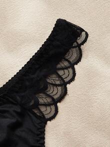 Charlaine Perizoma elegante da donna in stile francese romantico, in pizzo nero e raso charmeuse, adatto per vacanze, matrimoni e uso quotidiano - nero - Visualizzare 4