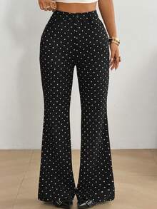 SHEIN EZwear 女士黑色波点喇叭裤 - 黑色 - 查看 7