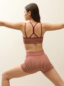 Nöista Part Of A Set, Sport's Bra In Stripes Structure, Seamless Style And Layering Detail In Burgundy. Activewear, Yoga, Gym, Workout, Barre, Pilates. - Burgundy - View 2