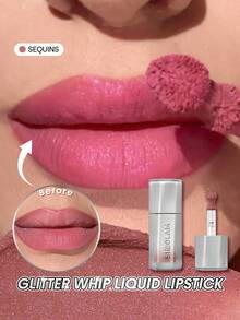 Glitter Whip Liquid Lipstick-Sequins Brand Beauty Makeup Face Paint Cosmetic For Women Girls Perfect For Spring Summer Ideal For Y2K Fancy Fashion Suitable For Birthday Mother'S Day Gift Rave Party Ready Best Color - Sequins - View 1