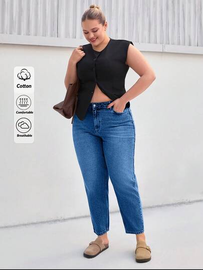EURMUSE Vintage high-waist mom fit spijkerbroek in grote maten