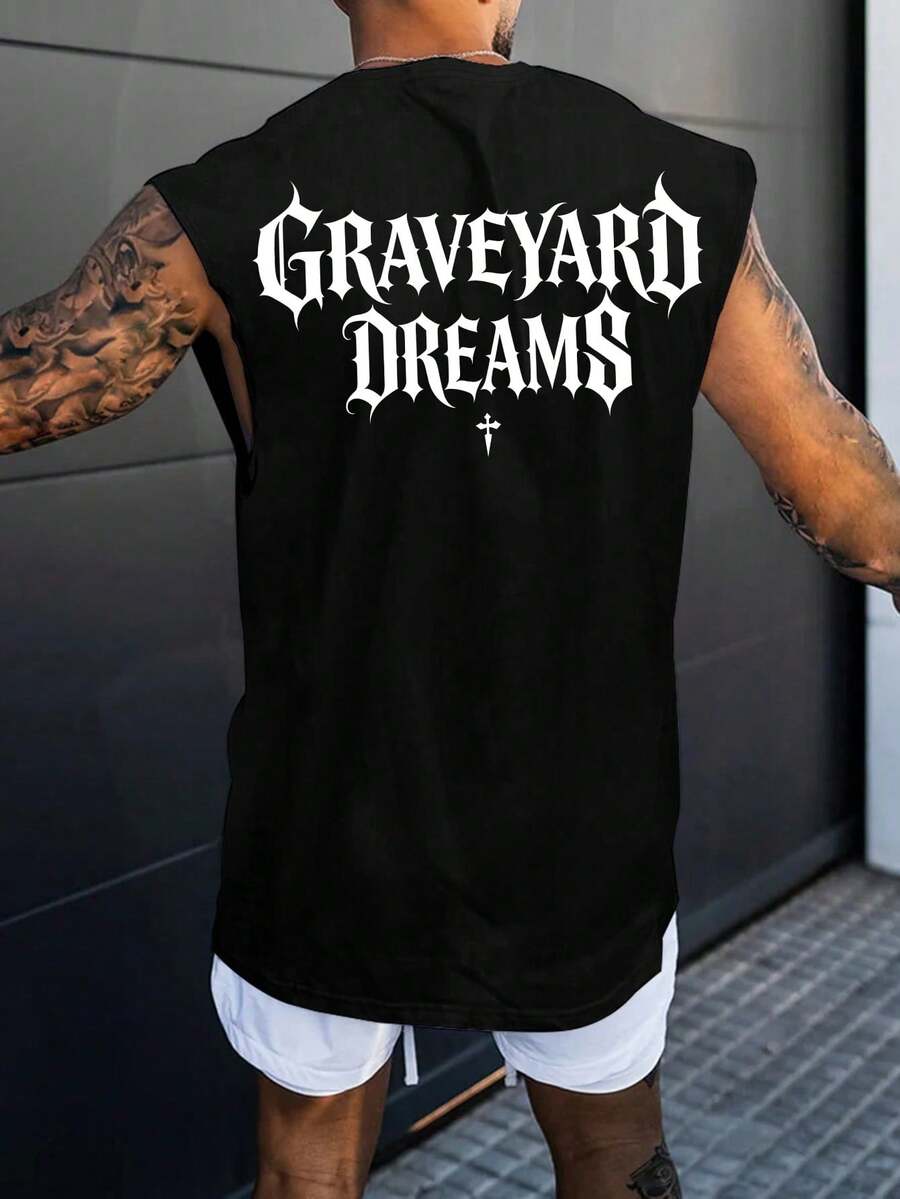 Torvinic 宽松街头时尚哥特十字架标语黑色背心 - 黑色 - 查看 1