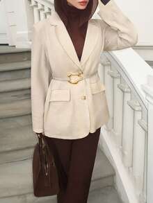 Mulvari Thắt lưng kim loại thanh lịch dành cho áo khoác vest nữ. - Màu Khaki - Xem 6