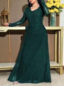 Modelyn Vestido elegante de encaje con volantes y decoración floral para mujer de talla grande - Verde Oscuro - Ver 5