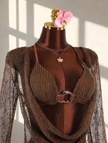 Amplova Bộ bikini hai mảnh gợi cảm dành cho nữ - gồm áo, quần và áo khoác ngoài. - màu nâu - Xem 6