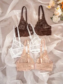 3pcs/Set Women's Lace Underwire Comfortable Plus Size Bras - Multicolor - View 2
