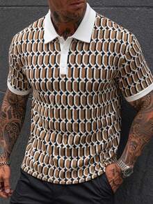 Manfinity Homme 男士格纹提花 Polo 衫，时尚男士衬衫，适合外出、派对、聚会、街头风等各种场合，包括高端休闲、日常休闲、周末旅行、户外活动、探险旅行、轻松的工作环境或半正式场合。也是送给男友/丈夫、周年纪念/生日、派对、圣诞节和新年等场合的理想礼物。 - 彩色 - 查看 6