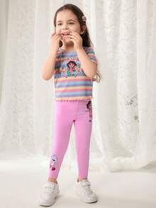 DORA | SHEIN 年轻女孩百搭休闲修身裤 - 粉色 - 查看 5