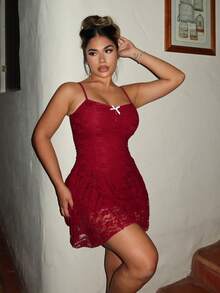 Maria Perezxox Elegante abito estivo rosa in pizzo di design di nicchia, con spalline sottili, mini abito dolce per feste di donne - Bordò - Visualizzare 5