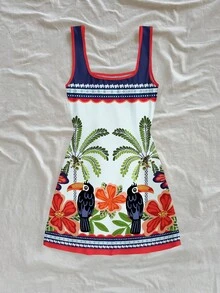 SHEIN WYWH U领露背迷你连衣裙，适合夏季穿着 - 淺藍色 - 查看 2