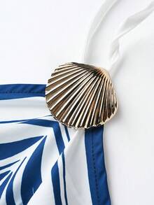 Eryvara 女士印花连体裤，配金属扣，适合度假 - 藍色 - 查看 3