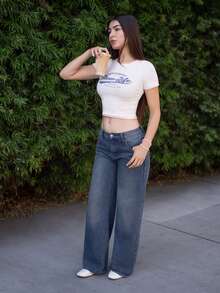 Andrea Bello 女式简约前扣口袋休闲牛仔裤 - 藍色 - 查看 6