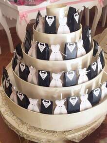 100pcs/200pcs Kotak Permen Souvenir Pernikahan, Wadah Berbentuk Gaun Tuxedo dengan Pita Satin untuk Hadiah Pesta Bridal Shower - satu ukuran cocok untuk semua - View 3