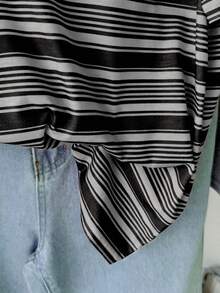 Teen Girls' Casual Versatile Sweet Pink Striped + Heart Embroidery Graphic Round Neck Regular T-Shirt - Black - View 6