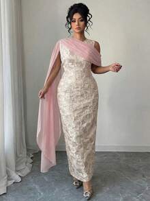 Elenzga Đầm maxi nữ bán chạy nhất, chất liệu vải jacquard vàng có họa tiết, kiểu dáng thanh lịch với khăn choàng chiffon, phù hợp cho các bữa tiệc, hẹn hò, mua sắm và nhiều dịp khác trong mùa xuân/hè. - Hồng - Xem 8