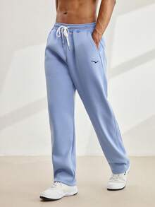 Driftmere Men's Casual Simple Embroidered Detail Drawstring Waist Sweatpants, For Rave Father's Day – A Fathers Day Gift Guide Sport Joggers - Baby Blue - View 8