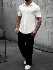 EGENSIO Men's White Plaid Textured Short Sleeve Shirt - White - View 6