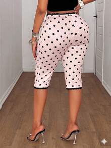 Maweii Plus Size Summer Casual Polka Dot Print Leggings - Pink - View 2
