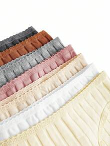 Lowkey Lull Women Casual Comfy Rib Knit Multicolor Briefs With Contrast Lace Trim Medium Stretch Panties - Multicolor - View 6