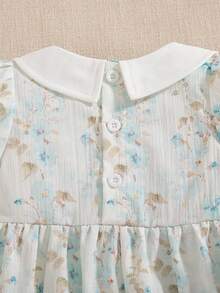 Souflis Souflis 女婴可爱蓝色碎花连衣裙，白色撞色彼得潘领，前幅褶裥设计，适合夏季休闲、度假、户外活动穿着 - 彩色 - 查看 7