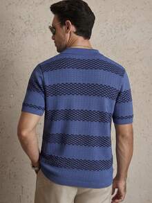 Manfinity CityGents 男士夏季度假拼接棋盘格条纹 Polo 领短袖针织衫 - 彩色 - 查看 4
