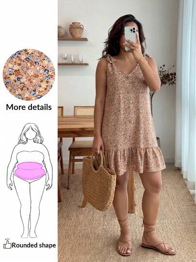 Enliva 大码女式碎花肩部休闲夏季连衣裙波西米亚风夏季波西米亚风复古风女士夏季服装春假狂欢服装节日春假服装