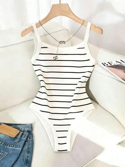 SHEIN LUNE 女士夏季休闲条纹连体衣