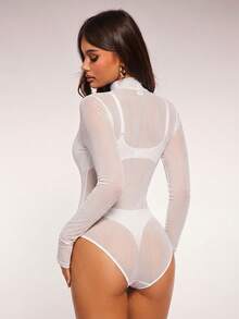 Radiana Damen sexy lässiges transparentes Mesh Langarm Bodysuit mit hohem Kragen, durchsichtiges Top, vielseitig kombinierbar, lässiger Alltags-Look, figurbetonter Slim Fit, geeignet für Nacht, Party, Club, Nachtclub, Cocktail, Festival, Urlaubsoutfit - Weiss - Übersicht 7