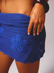 Aralina Conjunto de 2 piezas de top y falda de punto con detalles florales semi transparentes para vacaciones de verano, con botones, para mujeres - Azul - Ver 6