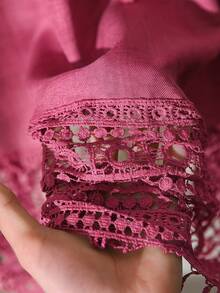 CosyJoli Blusa holgada con puños de encaje y flecos para mujer de talla grande - Rosa Fucsia - Ver 6