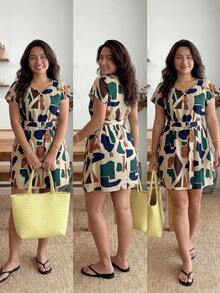 Đầm mùa hè thường ngày cổ tròn in hình học Boho cỡ lớn cho nữ - Nhiều màu - Xem 5