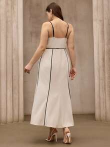 Flouryn Plus Size Women's Summer Colorblock Elegant Camisole Dress, Suitable For Party Occasions - Apricot - View 2