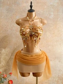 Mistrie Women's Beaded Crystal Decorated Sexy Beach Camisole - Multicolor - View 3