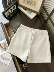 Franclia Women's Casual Commuter Fashion Minimalist Versatile Shorts With Bow Tie Waist, Summer Old Money - Apricot - View 2