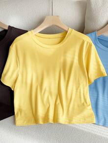 Comfortcana 3pcs/Set Plus Size Basic Crew Neck Short Sleeve Colorful T-Shirts - Multicolor - View 5