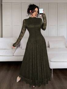 Đầm ren trắng thanh lịch dành cho phụ nữ - xanh quân đội - Xem 4