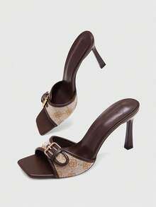 CUCCOO BIZCHIC Women Shoes Spring And Summer New Brown Splicing Buckle Women's High-Heeled Sandals Fashionable And Comfortable Versatile Commuter Women's Sandals Slippers Women's Shoes - Brown 3 # - View 6