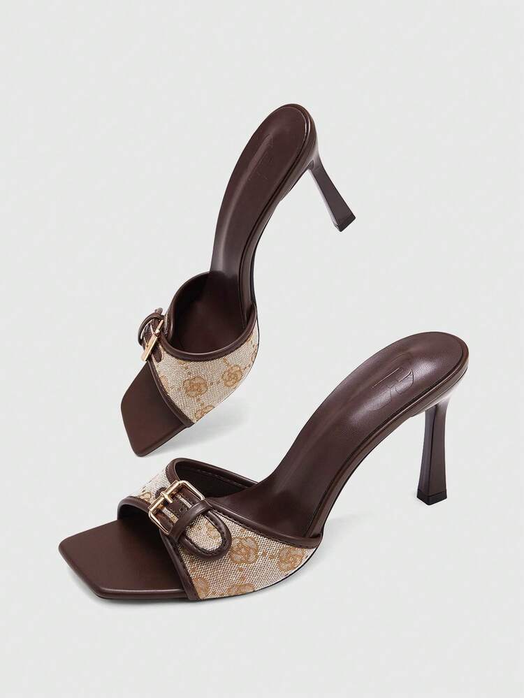 CUCCOO BIZCHIC Women Shoes Spring And Summer New Brown Splicing Buckle Women's High-Heeled Sandals Fashionable And Comfortable Versatile Commuter Women's Sandals Slippers Women's Shoes