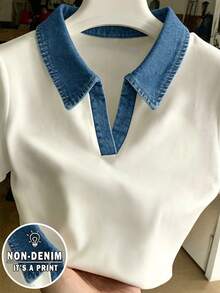 Franclia Casual Colorblock Collar Short Sleeve Top, Summer - Multicolor - View 3