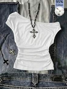 SHEIN Attitoon 95%纯棉白色衬衫，适合夏季穿着 - 白色 - 查看 6