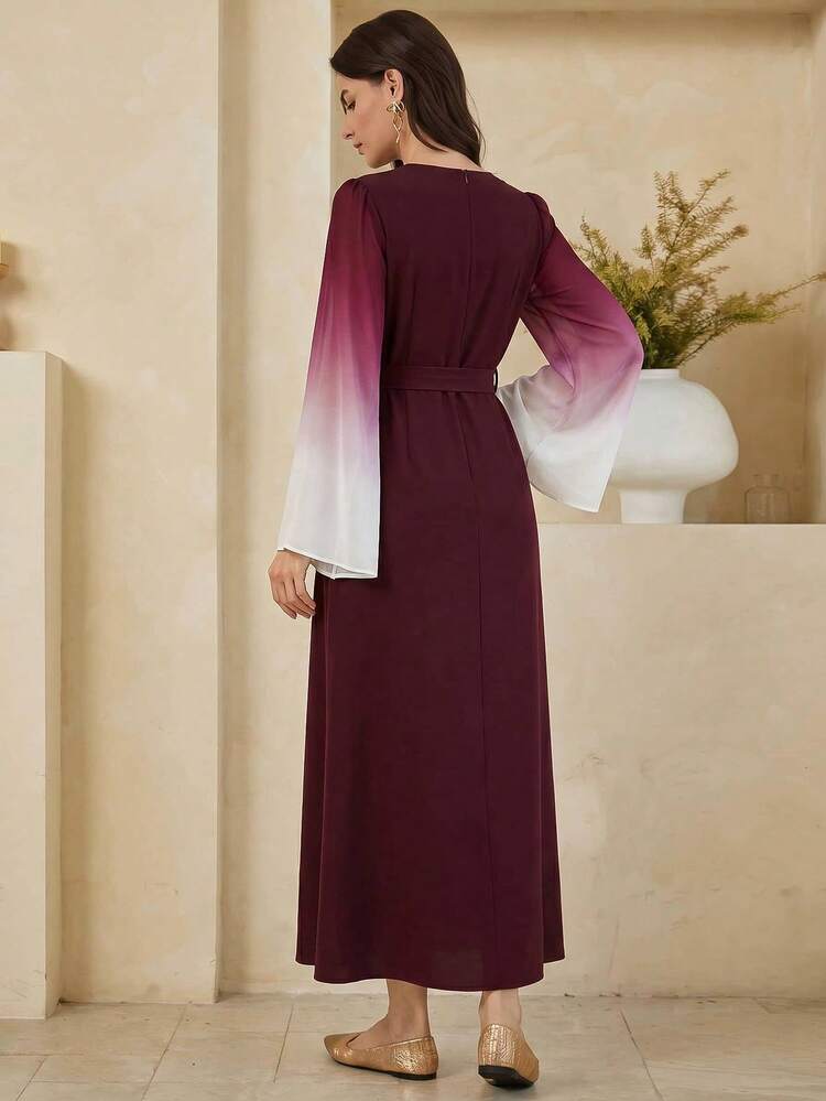 Women's Fashionable Elegant Wrap Waist Flare Sleeve Dress