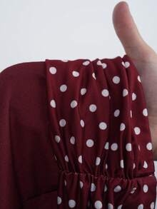 Women's Wine Red Polka Dot Print Skinny Leggings - Burgundy - View 8