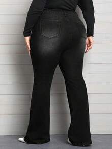 SHEIN CURVE+ Jeans évasés en jean décontracté polyvalent avec poches pour femmes grandes tailles - Noir - Voir 2