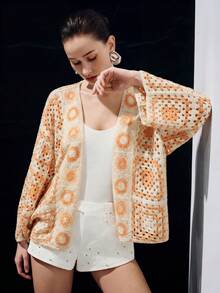 SHEIN 女士宽松落肩长袖开衫 - 藕粉色 - 查看 3