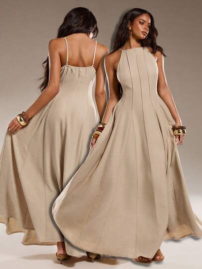 Normani Đầm slip nữ màu trơn, thiết kế quai mảnh như tăm xỉa răng, kiểu dáng thường ngày.