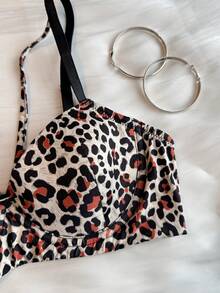 DAZY Leopard Print Adjustable Spaghetti Strap Lightly Padded Bra For Women - Black - View 14