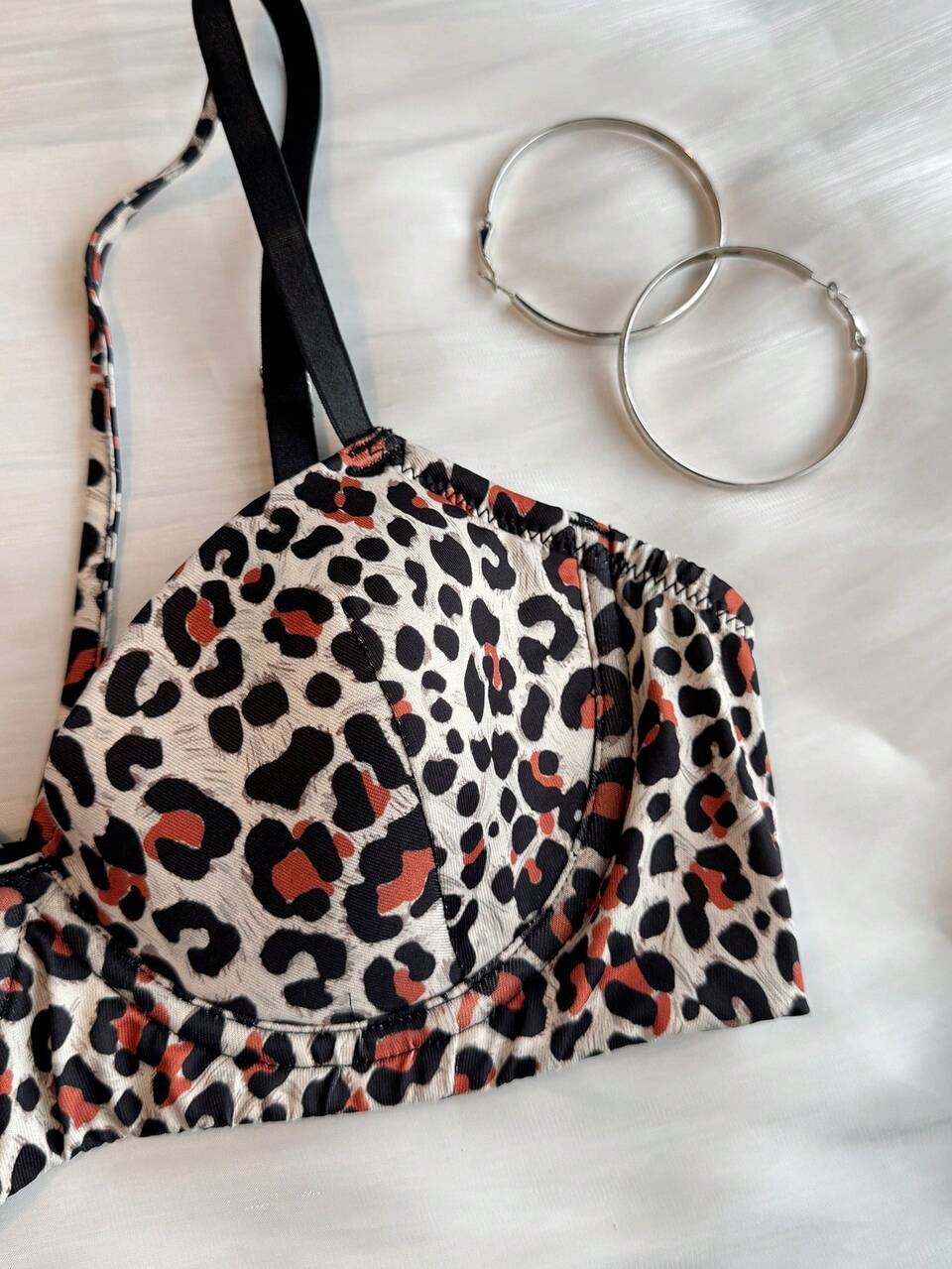 Leopard Print Adjustable Spaghetti Strap Lightly Padded Bra For Women