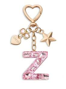 Llavero con letra linda, llavero rosa con diamante, llavero colgante de letra mayúscula de resina con lámina, llavero elegante, regalo para mujer, decoración de billetera, Día del Padre, Día de la Madre, regalo de cumpleaños, regalo festivo de Acción de Gracias y Navidad. - Polvo de diamante - Ver 29