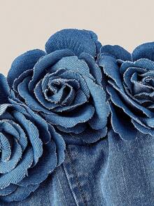 Selenza 女士花卉装饰修身牛仔抹胸连衣裙，带系带 - 藍色 - 查看 3