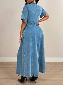 Slaydiva Chaqueta vaquera de mujer de manga corta y un solo botón, de verano - Negro - Ver 2